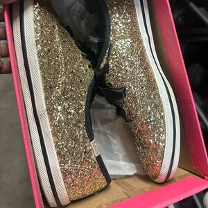Kate Spade X Keds Black & Gold Glitter Sneakers 6.5
